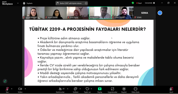 tübitak 2209-A projesinin faydalarını anlatan webinar görüntüsü