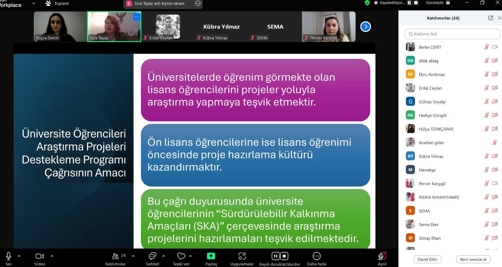 tübitak 2209-A projelerinin amacıonın anlatıldığı webinar görüntüsü