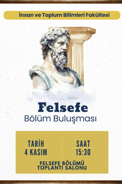 An event poster for a "Philosophy Department Meeting" at the Faculty of Humanities and Social Sciences, scheduled for November 4th at 15:30 in the department's meeting hall.