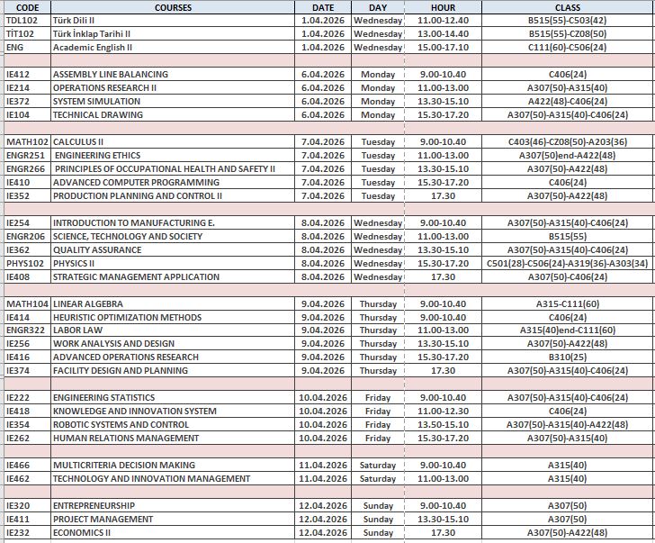 25-26 Spring Midterm Schedule 
