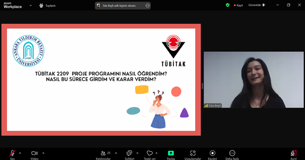 Lisans öğrencisinin proje hakkında deneyim paylaşımı webinar görüntüsü