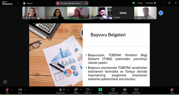 Tübitak 2209-A projeleri başvuruda gerekli olan belgelerin anlatıldığı webinar görüntüsü