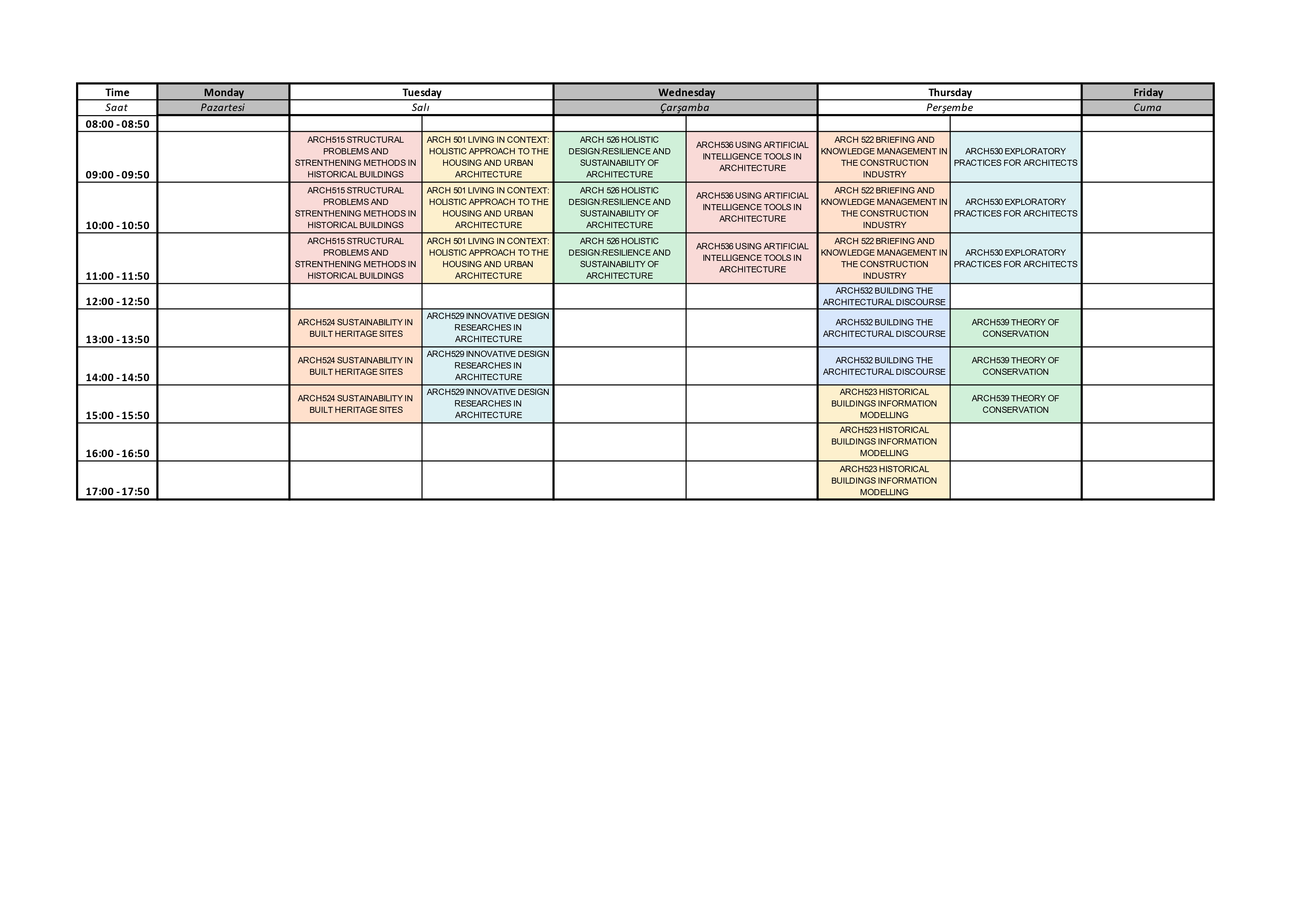 2025–2026 Spring Semester Graduate Course Schedule