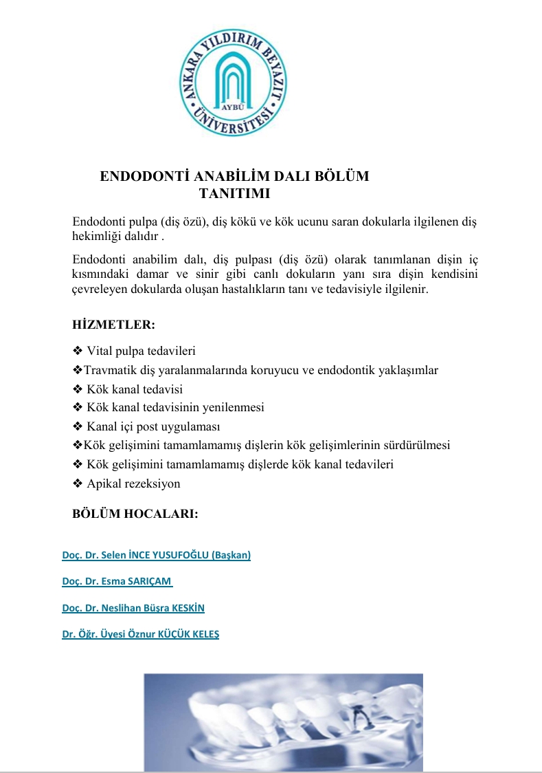 Endodonti Anabilim Dalı Başkanlığı Bölüm Tanıtımı