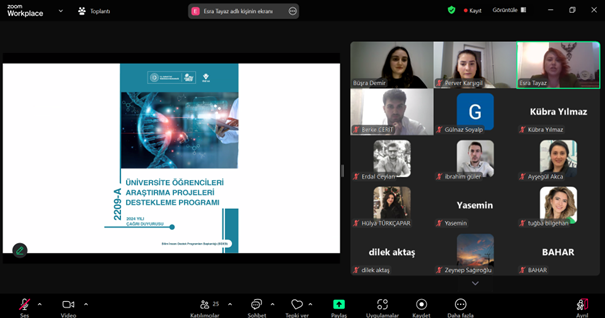 Tübitak 2209-A projeleri afişinin olduğu webinar görüntüsü